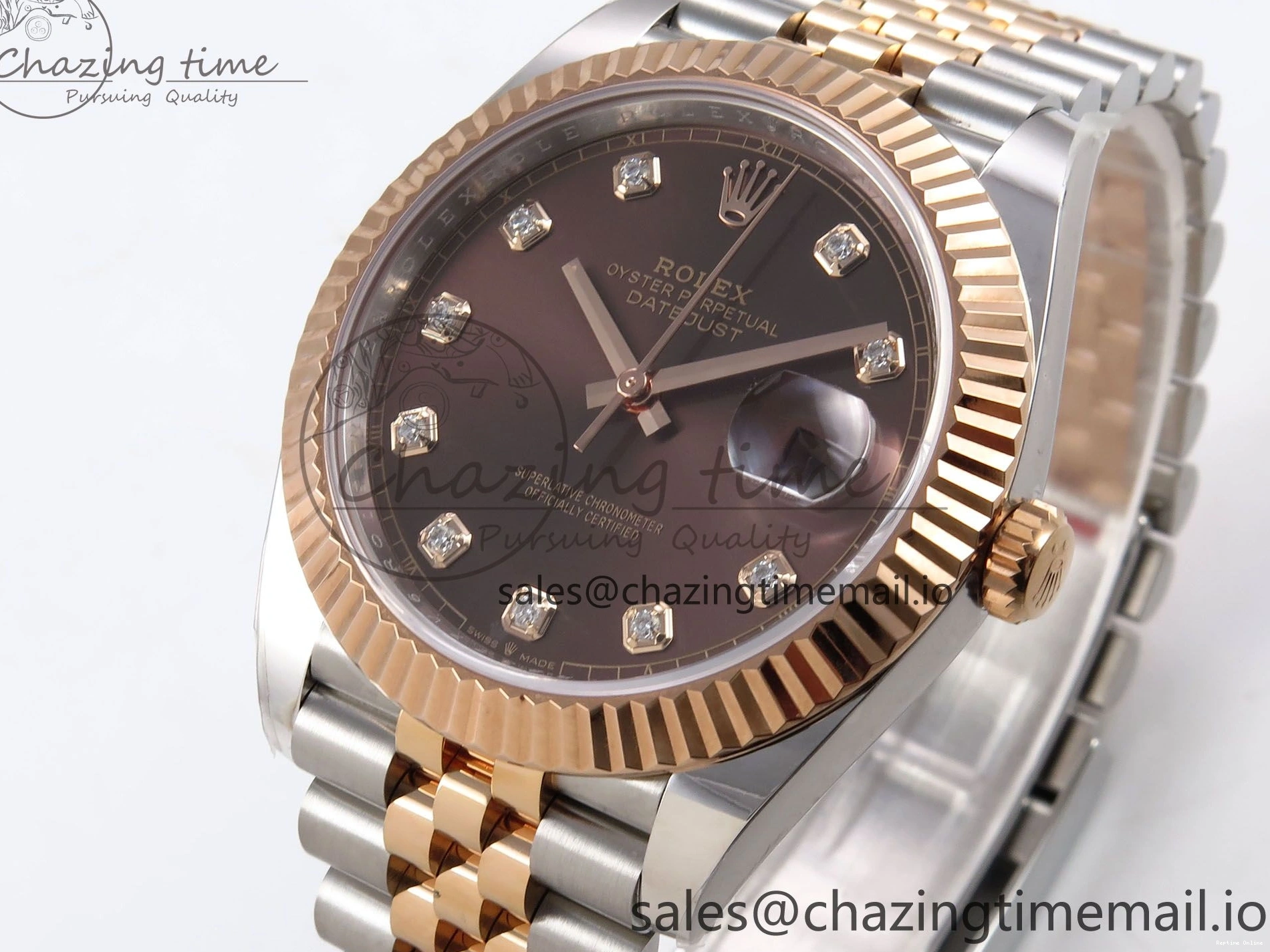 0130 DateJust 41 126331 ARF 1:1 Best Edition 904L Steel Brown Diamonds Dial on SS RG Jubilee Bracelet SH3235（Gain Weight） Thermal 1111